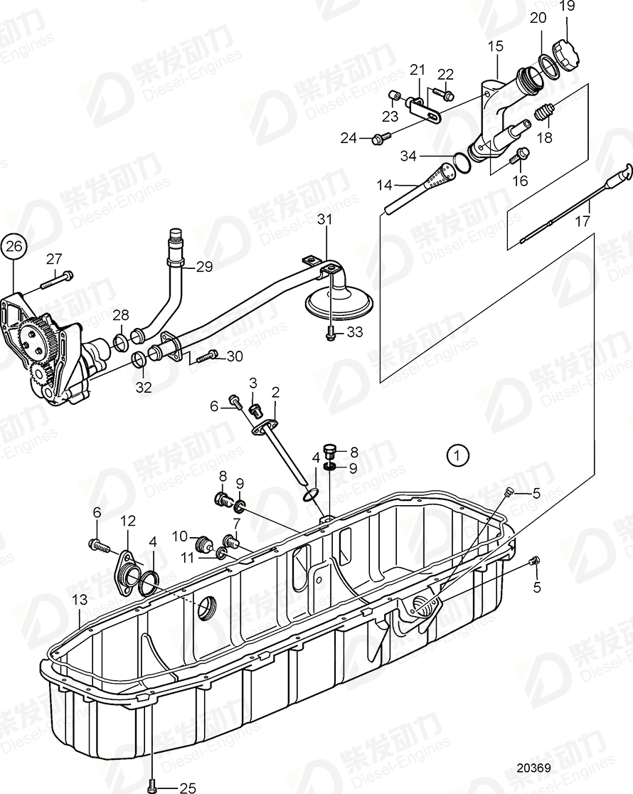 VOLVO Oil draining pipe 3827314 Drawing